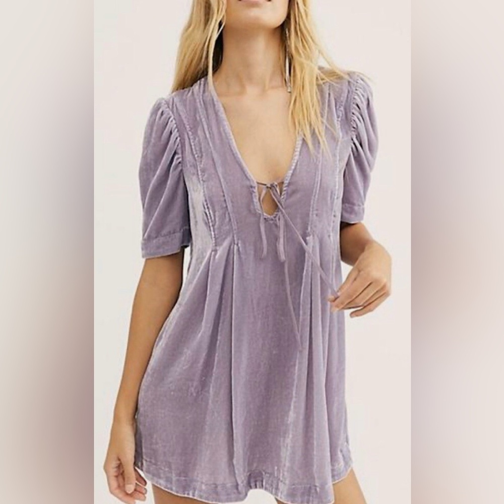 Free People Adelle Velvet Tunic / Dress in Violet Size S